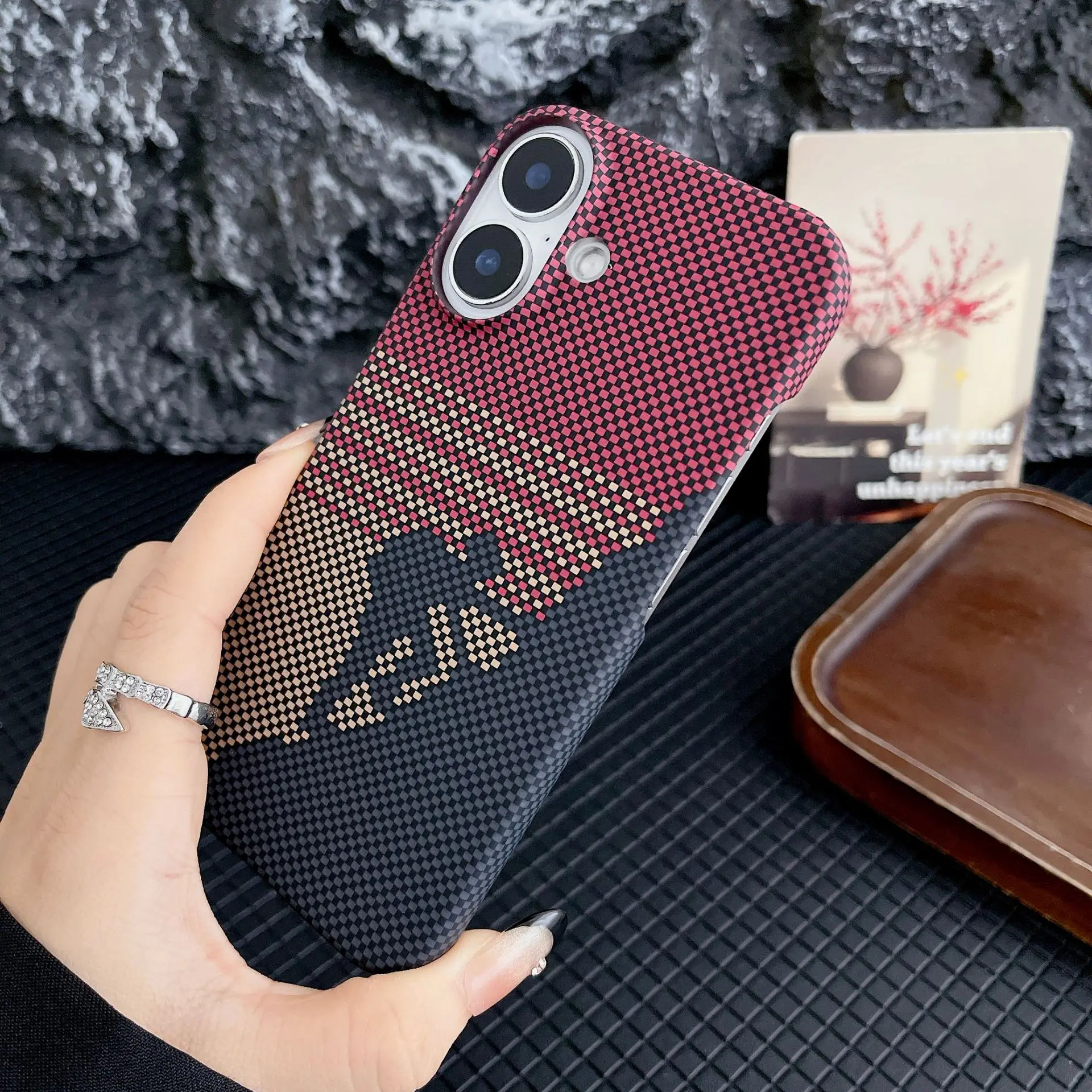 

Phone Cover For iPhone 16 15 14 13 17Promax Half-pack Carbon Fiber Texture Phone Compatible With 17 Pro 16 11 Matte Hard Case