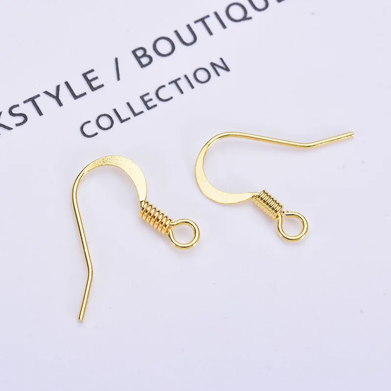 100pcs DIY Earrings accessories wholesale electroplating gold spring without beads flat ear hook ear hook anti allergy.