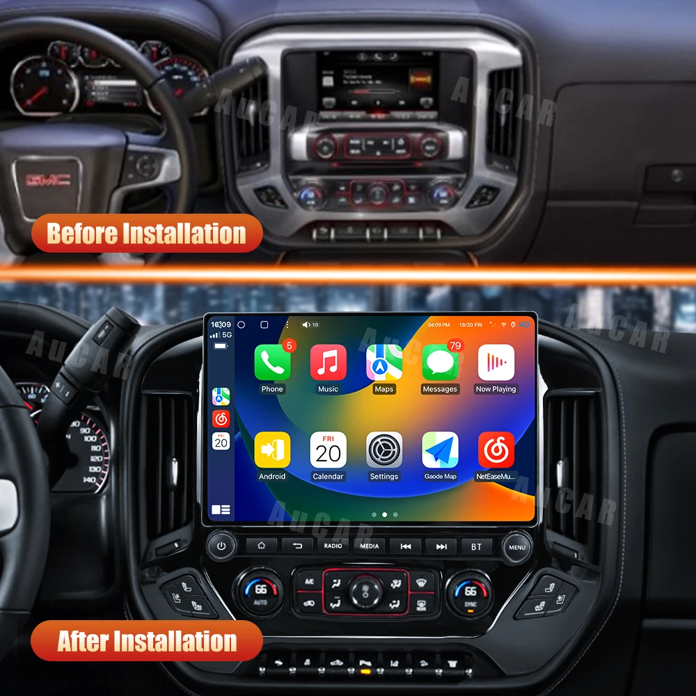AuCar 13 Inch Horizontal Screen Navigation Android 13.0 Car DVD Player Car Radio For GMC Sierra Chevrolet Silverado 2014-2019