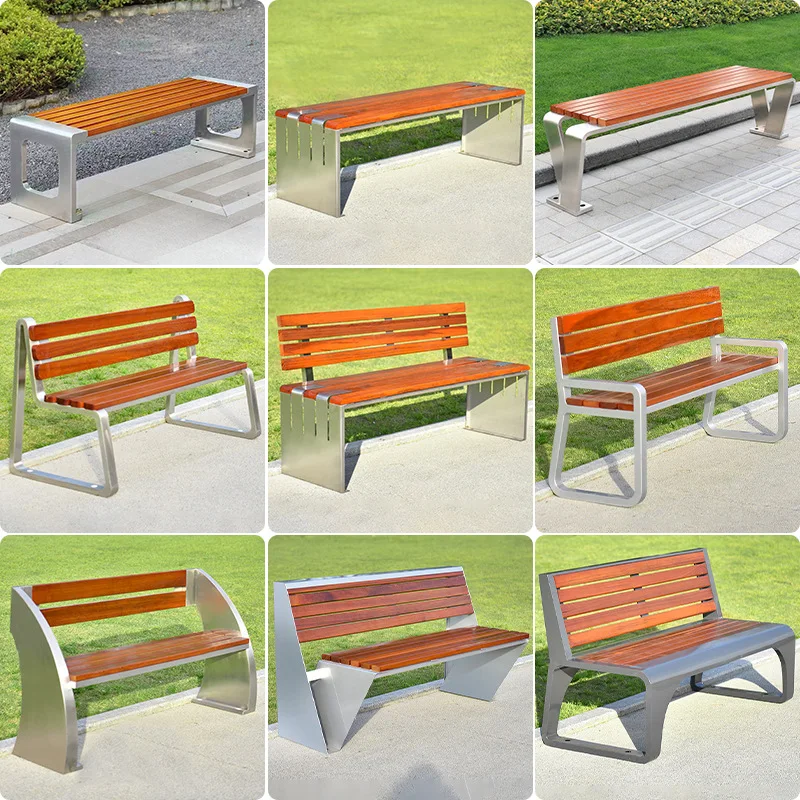

Outdoor park chair stainless steel anticorrosive wood plastic wood leisure high-end bench courtyard outdoor public seat bench