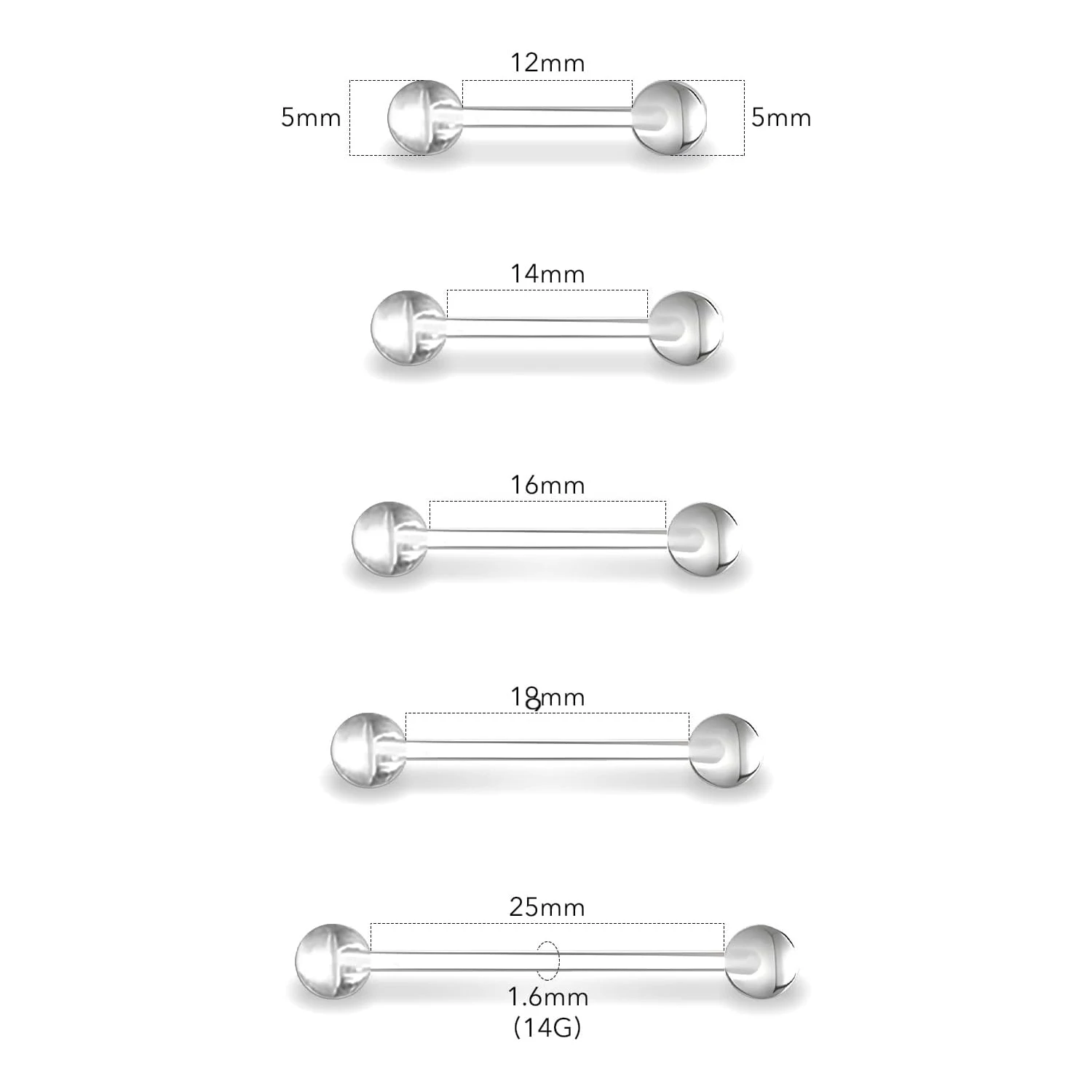 14G Plastic Nipple Rings Clear Tongue Rings for Work Surgery Tongue and Nipple Piercing Multiple Sizes 12mm 14mm 16mm 18mm 25mm