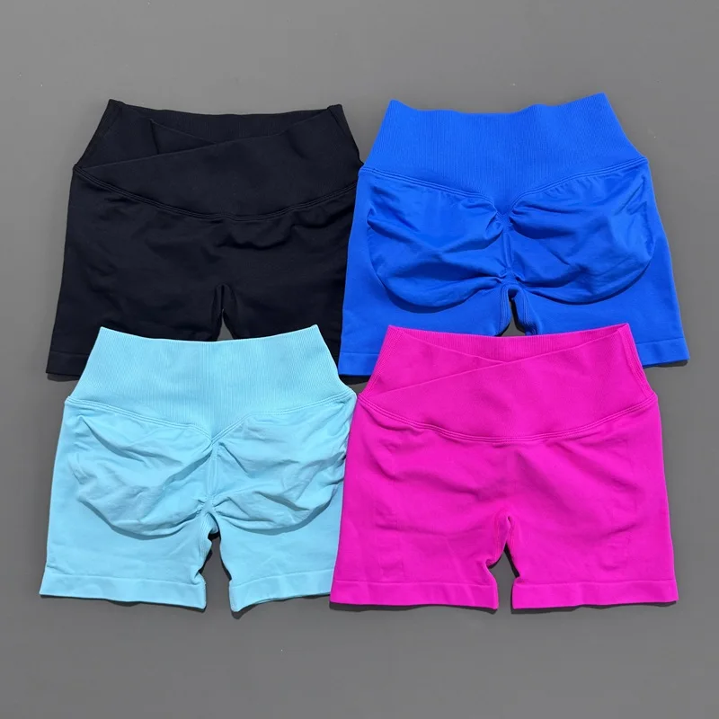 HISTELLO Sports Shorts Women Scrunch Bum Gym Shorts Low Ribbed Band Yoga Tights Workout Biker Shorts Stretch Fitness Shorts