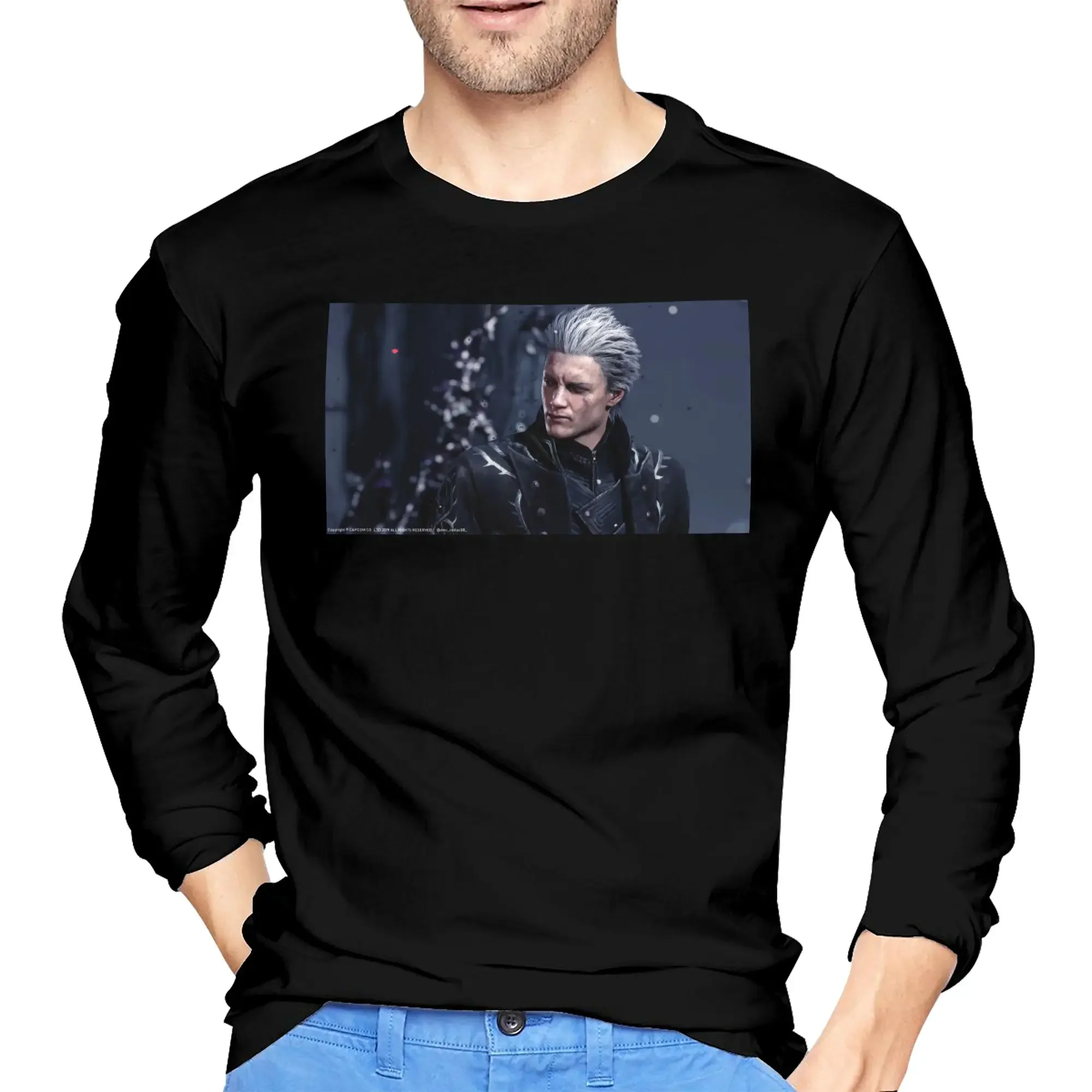 

Vergil From the Devil May Cry Series Men's Long Sleeved T-shirt Casual Round Neck T shirts Spring and Autumn Men tops