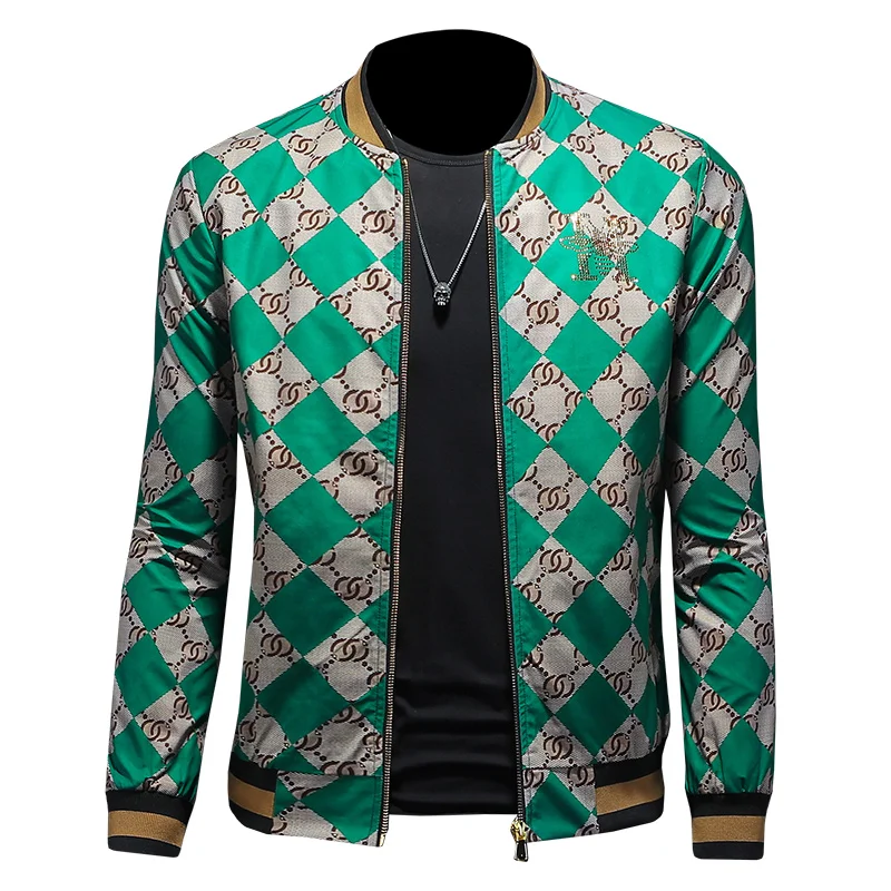 

Ele Printed Men's Baseball Jaet Slim Fit Lightweight Spring 2024 Faionable Korean Sle Cotton Blend Zipper Closure C...