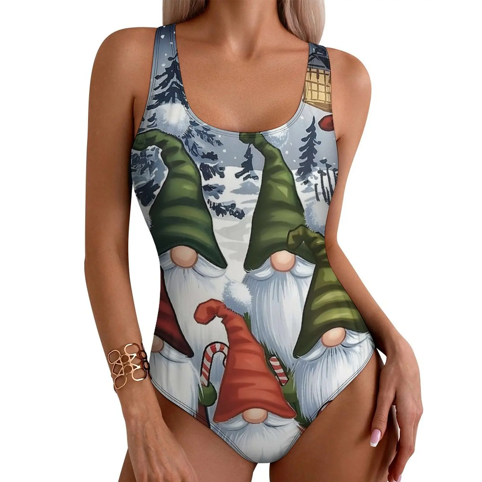 Christmas Gnomes Swimsuit Sexy Celebrate with Our Adorable Gnomes One Piece Swimwear Push Up Swimsuits Elegant Holiday Monokini