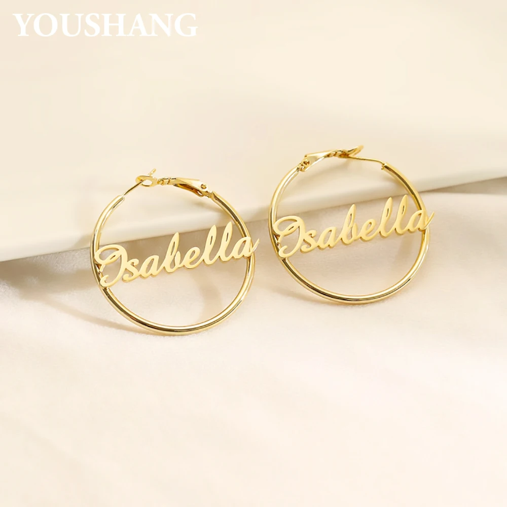 Kolczyki ze stali nierdzewnej z literami YOUSHANG dla kobiet, matowe okrągłe kolczyki z imieniem, personalizowana biżuteria, prezent na przyjęcie, akcesoria ślubne