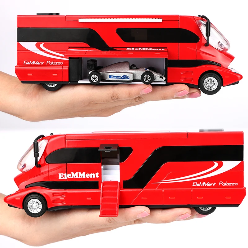 New Diecast Luxury RV Recreational Dining Car Model Metal Toy Camper Van Motorhome Touring Car Model Sound and Light Kids Gifts