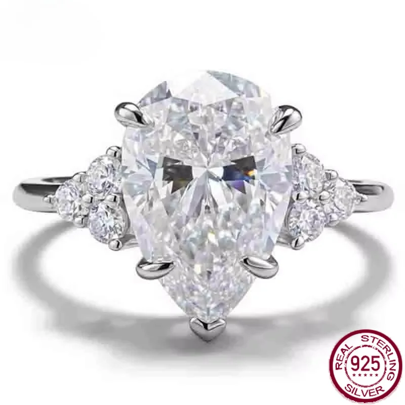Yaranyan 925 Sterling Silver 8 * 12 MM Pear Cut D Color GRA Moissanite Diamonds Ring Wedding Engagement Gemstone Fine Jewelry