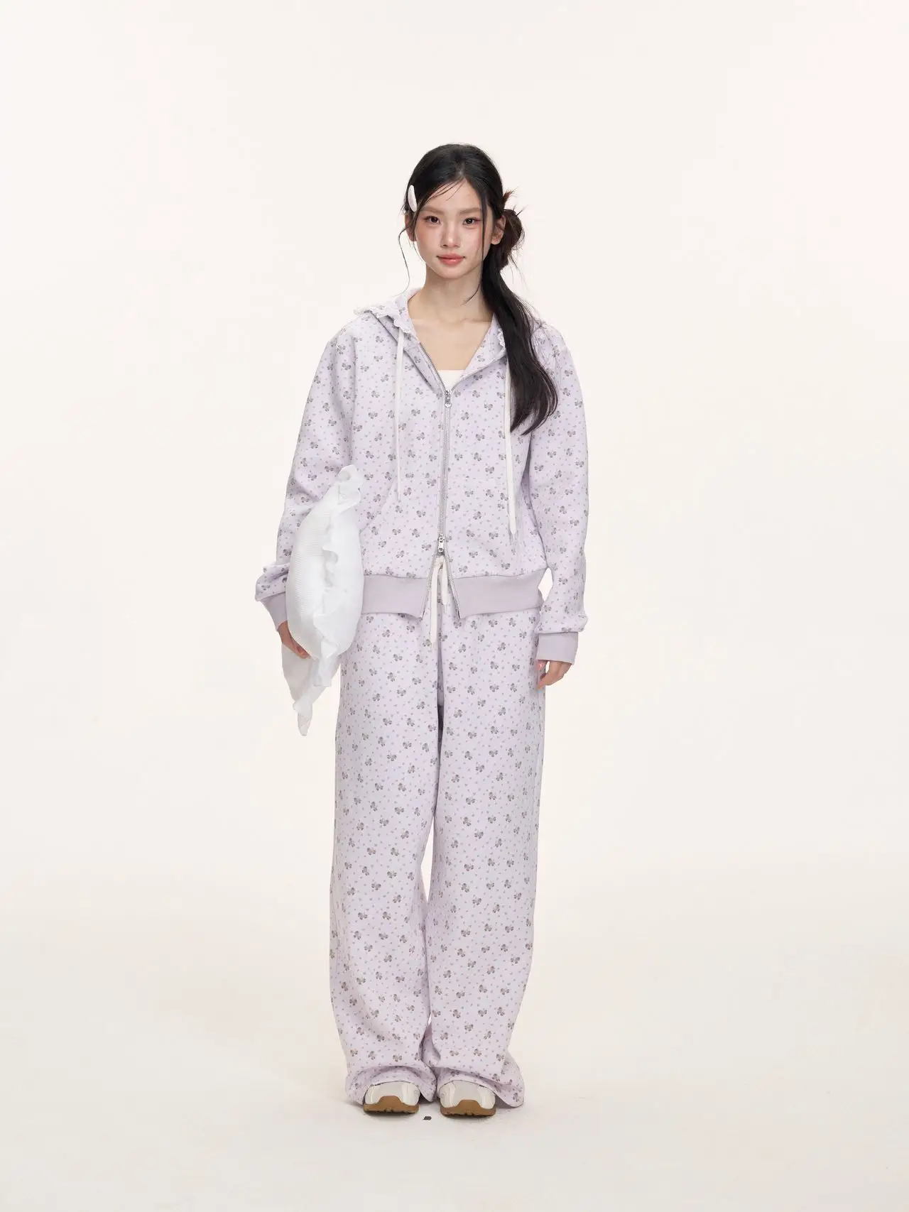 

Original YUPH Print Floral Zipper Hoodie Women's Loose Fit Sweet Sle Versatile Spring Cotton Polyester Long Sve