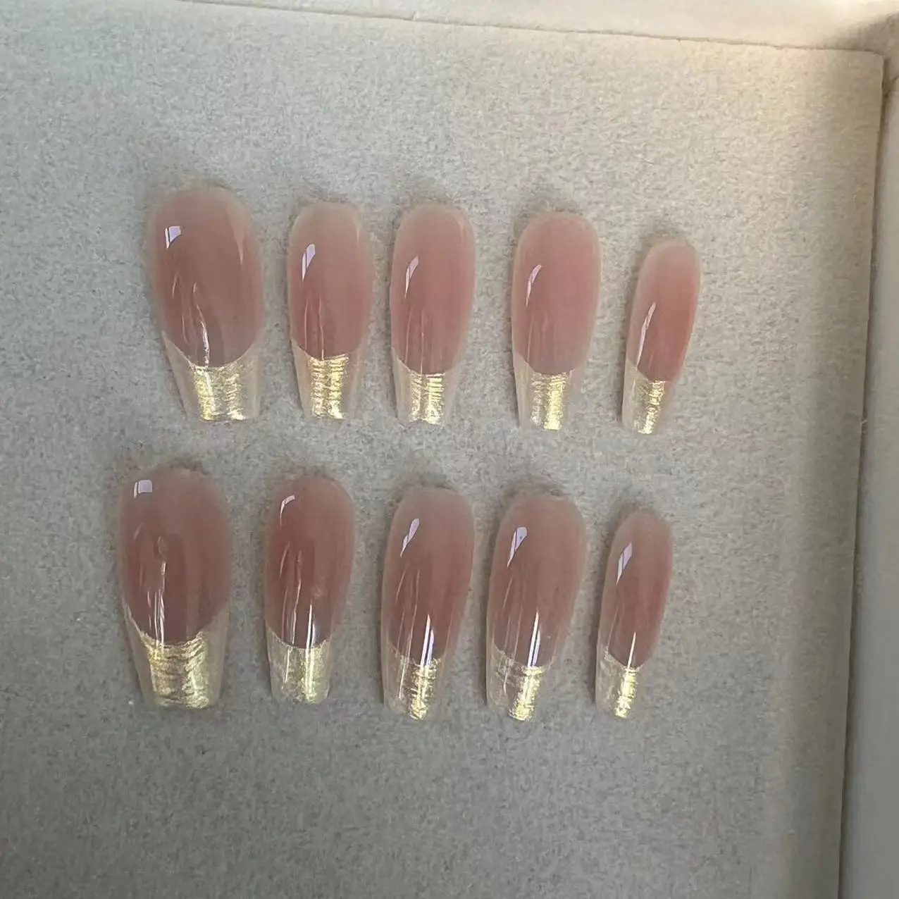 

10pcs Handmade Pink French Tips Press On Nails Blush Red Long Acrylic False Nail Wearable False Nails For Girls