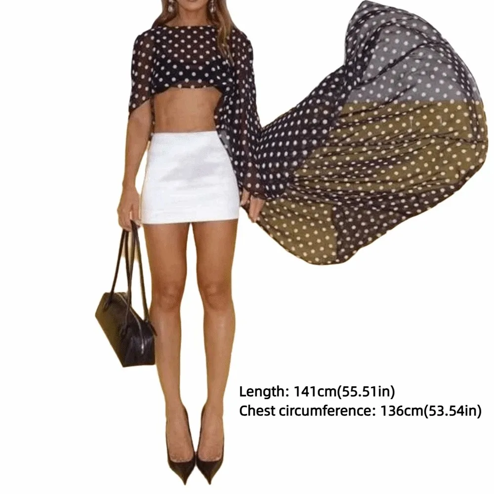 Elegent Long Tail Chiffon Cape Solid Color Polka Dot Mesh Shawl Wraps Thin Style Party Tops Party view 4