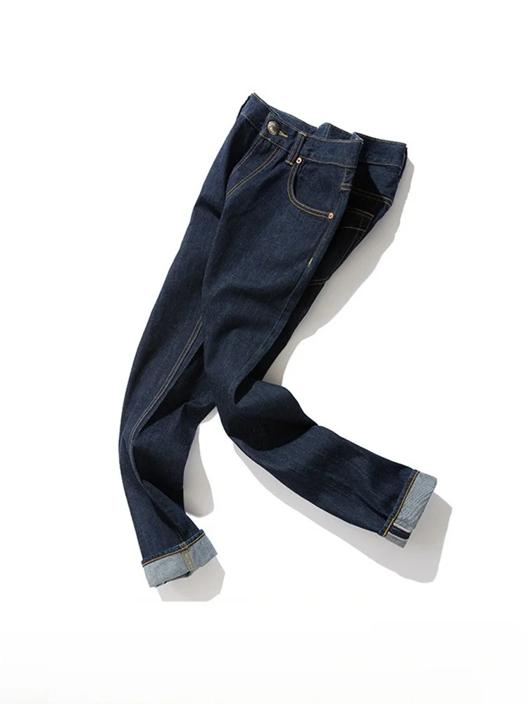 

MBBCAR Slim Fit West Coast Тяжелые винтажные синие джинсы Джинсовые узкие джинсы с небольшой ножкой Повседневные длинные брюки со средней талией