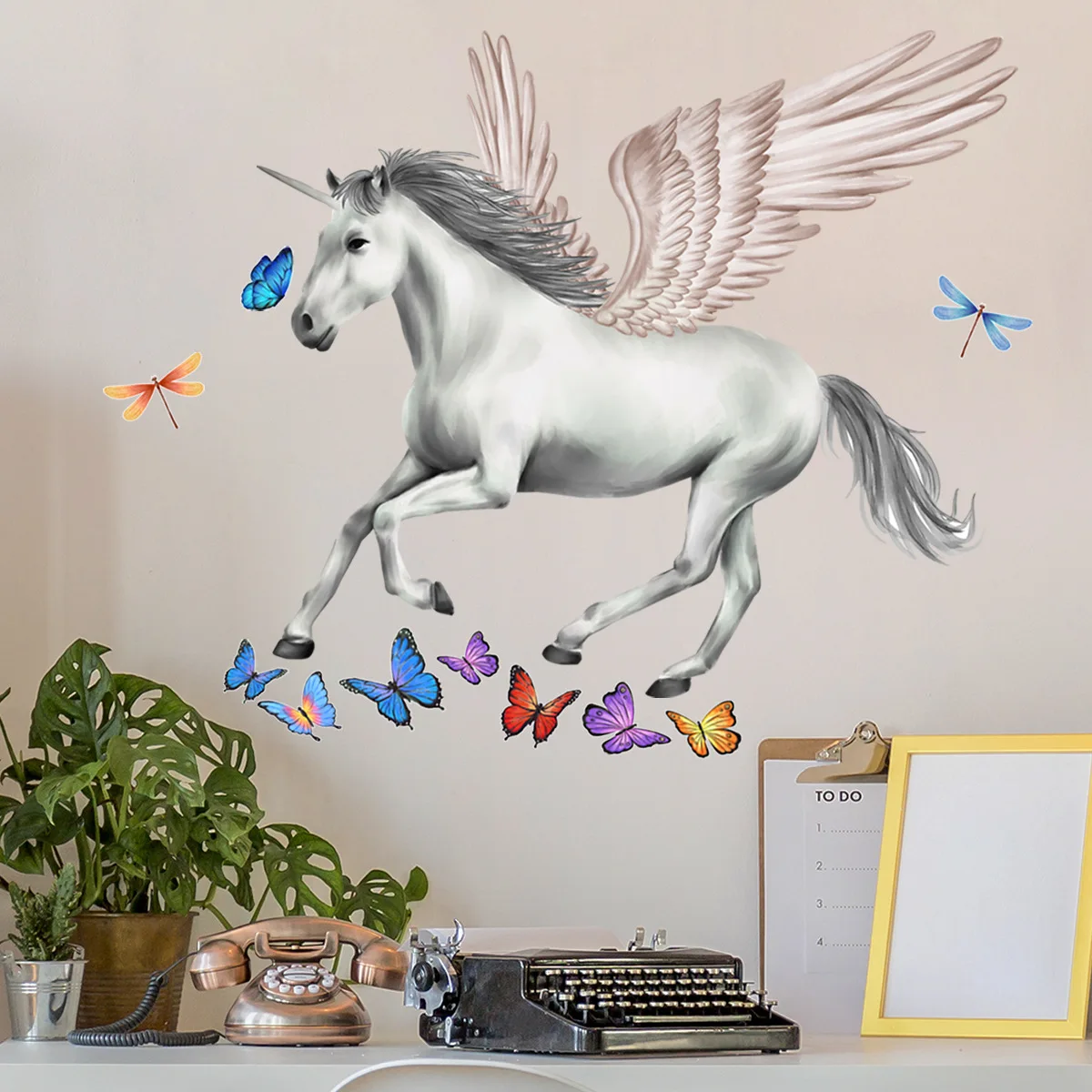 2pcs Steed Cartoon Wall Sticker Wing  Butterfly Background Wall Kindergarten Living Room Bedroom Decoration Mural Wall Sticker