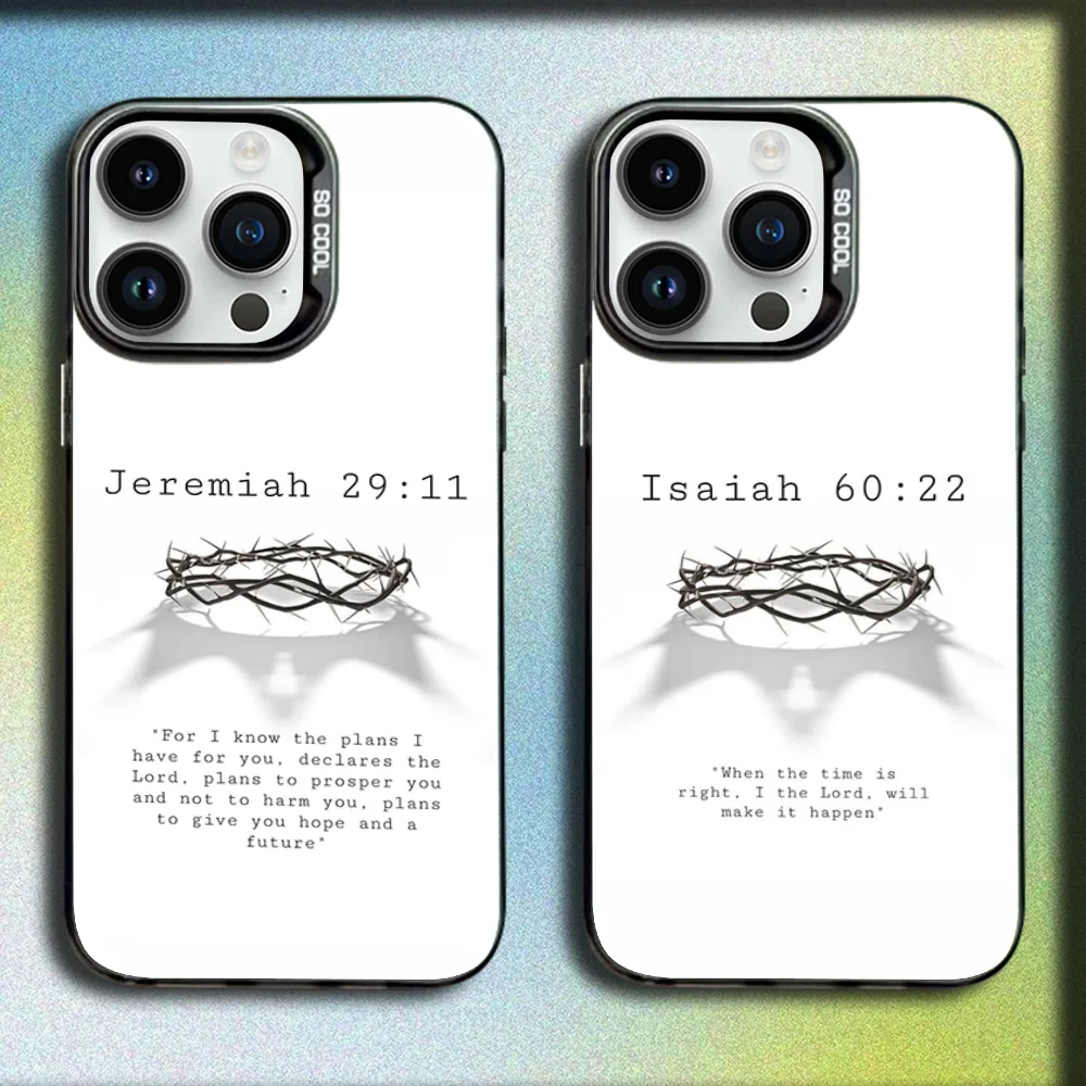 

Isaiah Jeremiah Psalm Jesus Bible Phone Case For iPhone 16,15,14,13,12,11,Mini,Pro,E,MAX Gray Matte Silicone Black Cover
