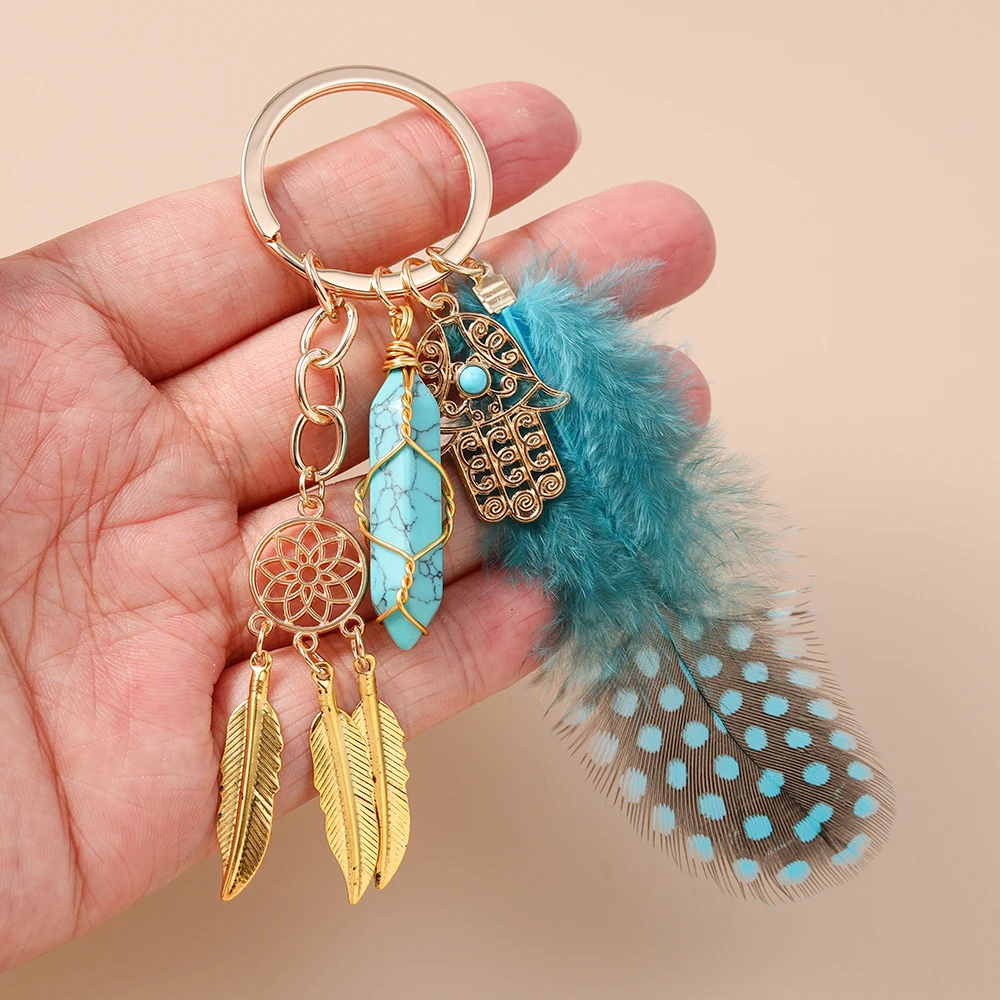 Aihua Boho-Traumfänger-Schlüsselanhänger mit großen Federn für Damen und Mädchen, Handtaschenanhänger, Traumfänger-Schlüsselanhänger, Schmuck, Geschenke – Detail 2