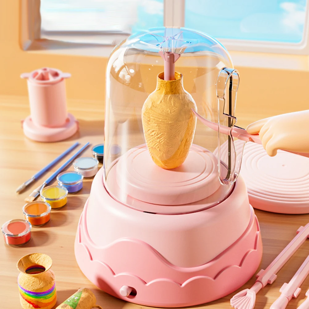 Diy Kids Pottery Wheel Kit With Clay Electric Turntable Hand-Painted Drawing Pottery Machine DIY Craft Kid Early Learning Toys