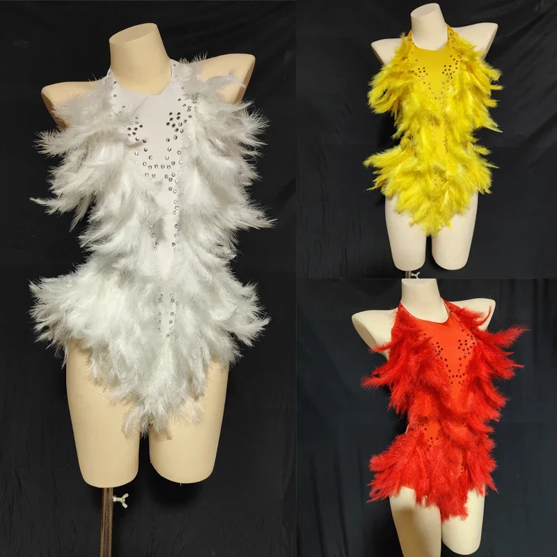 Body z piórami i dżetami w 3 kolorach, elastyczne, damskie, strój drag queen, na imprezy w klubach nocnych, dla DJ-ów, DS-ów, na festiwale, kostium do tańca gogo, XS5717