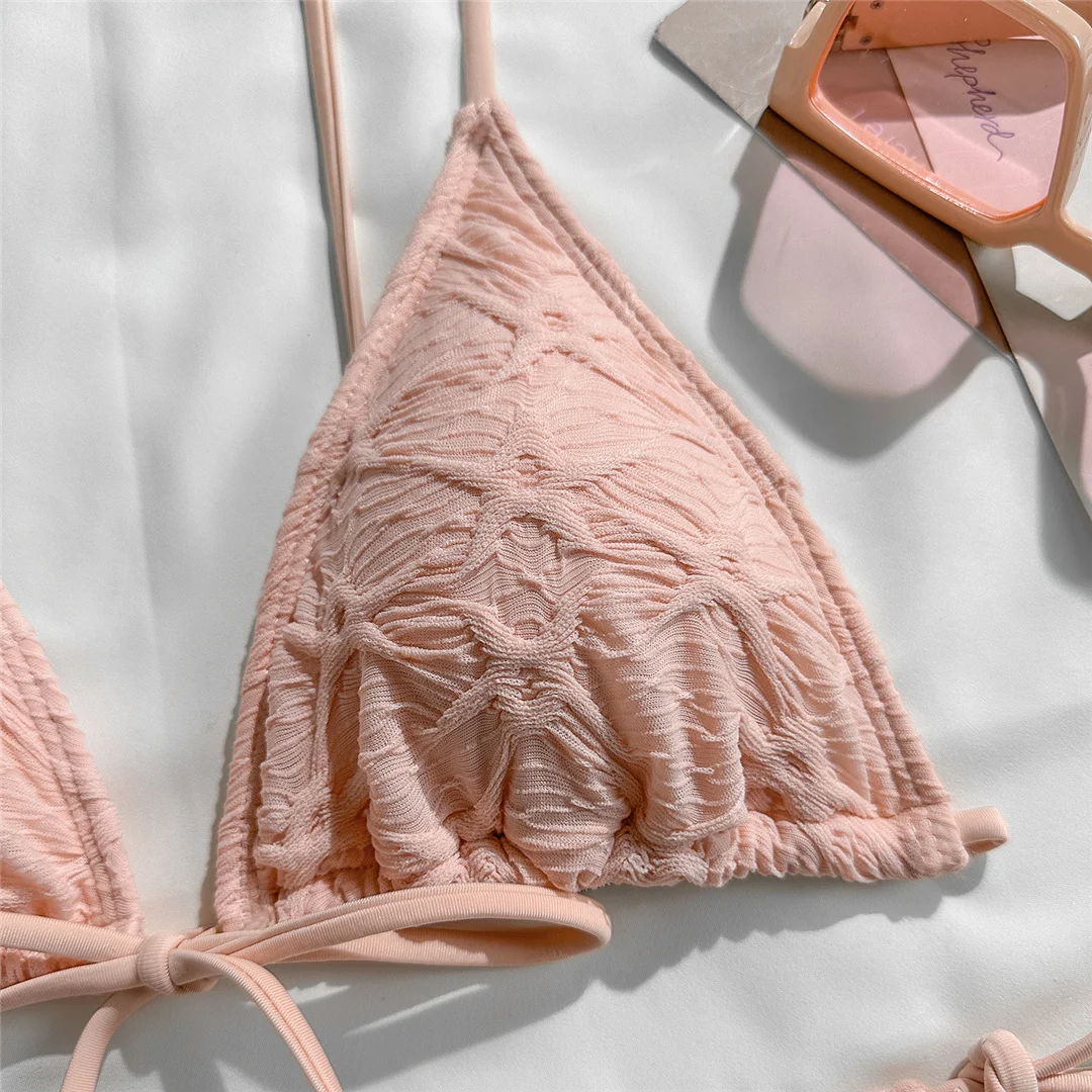 5 Farben, Neckholder-Bikini mit Falten, zweiteiliger Damen-Badeanzug, Badebekleidung für Damen, Badeanzug mit hohem Beinausschnitt, Badeanzug, Modell V7596 – Detail 13