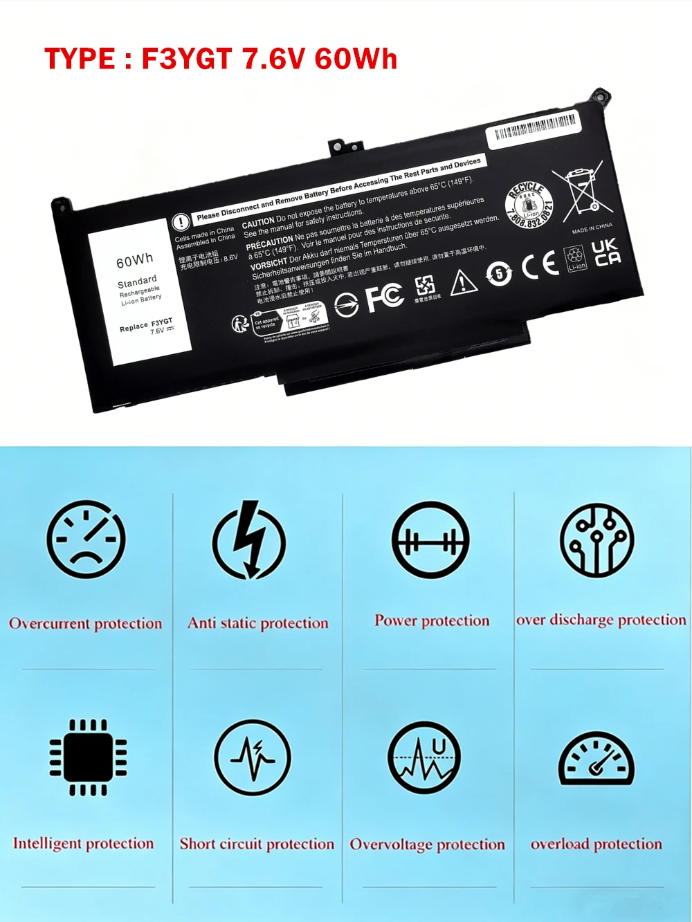 F3YGT Laptop Battery For DELL Latitude 7280 7290 7380 7390 7480 7490 E7280 E7480 DM3WC  0DM3WC  2X39G  0F3YGTY