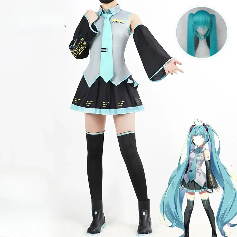 

Miku Cosplay Costume JP Anime COS Outfits Women Music Girls Midi Dress Female Virtual Singer Kawaii Carnival Party Wig Full Set