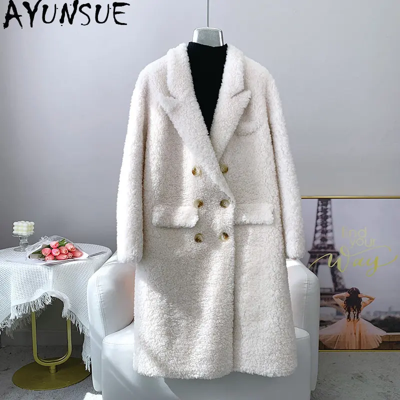 

AYUNSUE Winter 100% Sheep Shearing Jacket Women Elegant Fur Coat Wool Coats and Jackets Womens Clothing Casaco Feminino Inverno