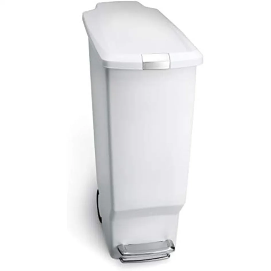 

Slim Kitchen Step Trash Can 40L with Silent Close Lid and Slide Lock, White Plastic