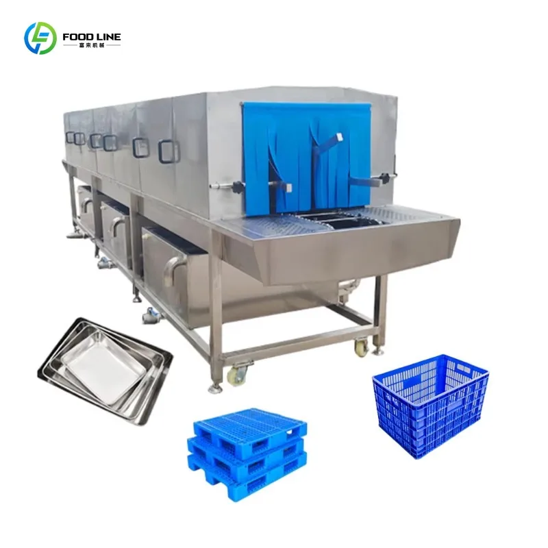 Customized Heavy Duty Industrial Basket Tray Washing Machine High Cleanliness Plastic Flip Crate Cleaner