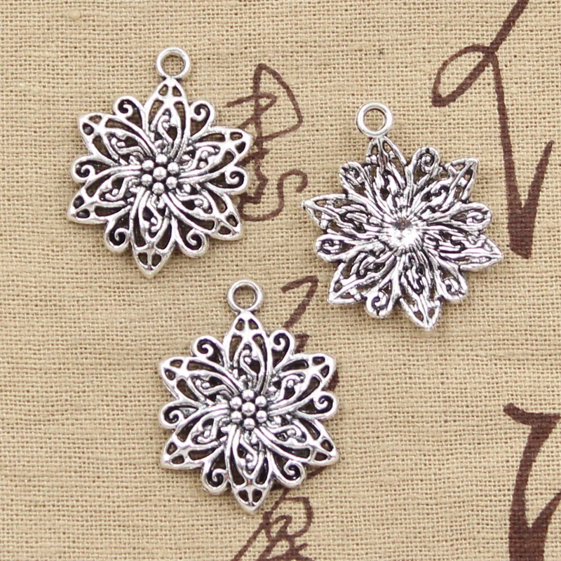 10 sztuk Charms kwiat 31x24mm antyczne srebro kolorowy platerowany wisiorki dokonywanie DIY Handmade tybetański srebrny kolor biżuteria