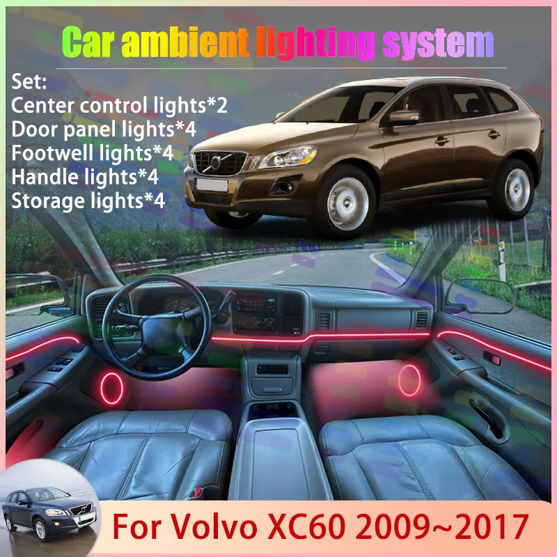 

Для Volvo XC60 MK1 2009 ~ 2017 2010 2011 2012 2013 2/18 в 1 автомобильная атмосферная лампа RGB абажур ансамбль стример атмосферный комплект