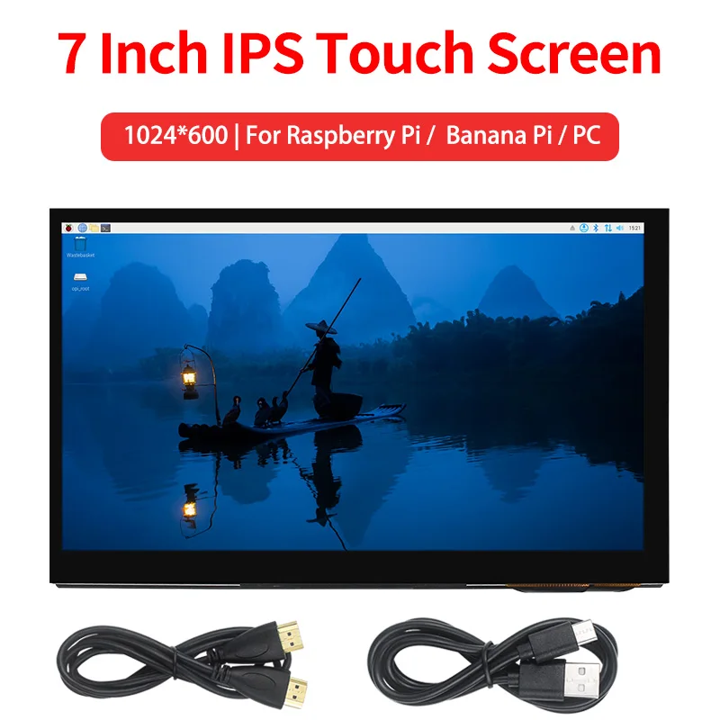 Raspberry Pi 7 Inch IPS Screen Capacitive Touch 1024*600 HD HDMI-Compatible Display for RPi 5 4B / Banana Pi  / PC / TV Box