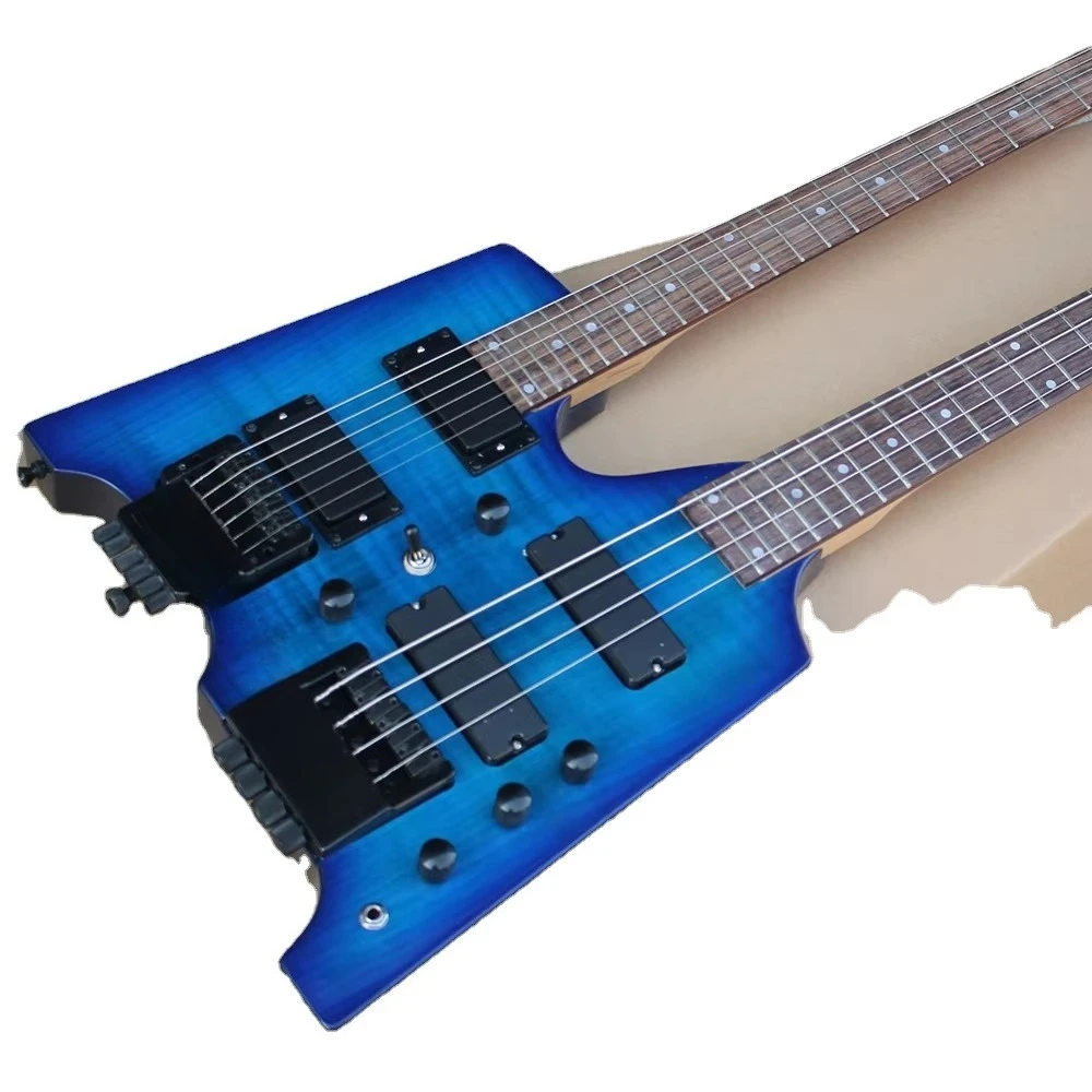 

Cheap Price Blue Double Neck 4+6 Strings Electric Guitar Headless Guitar