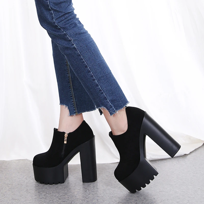 Super High Heels Women's Boots Sexy Thigh High Over the Knee Platform Pumps Black Suede Boots