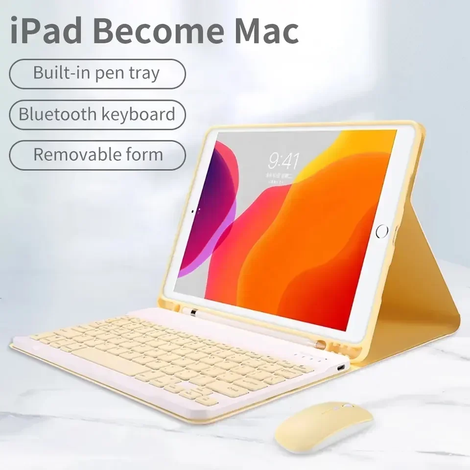 Colorful Candy Bluetooth Keyboard Case Mouse Magnetic Leather Stand Cover For iPad 7 8 9 10th Pro 11 Air 4 5th Mini 7 6 10.2inch