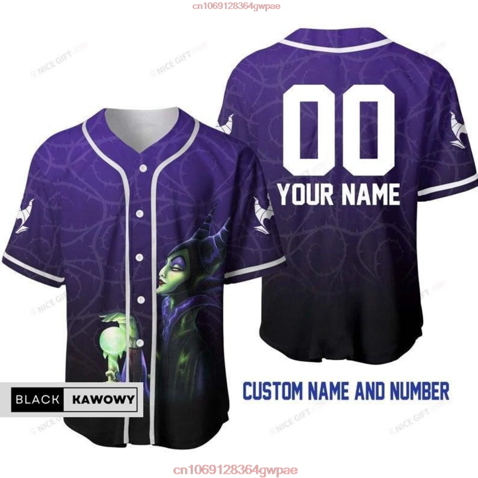 Maleficent Baseball Jersey Mens Women Short Sleeve Button Up Jersey Custom Name Disney Baseball Jerseys Casual Sweatshirt Top