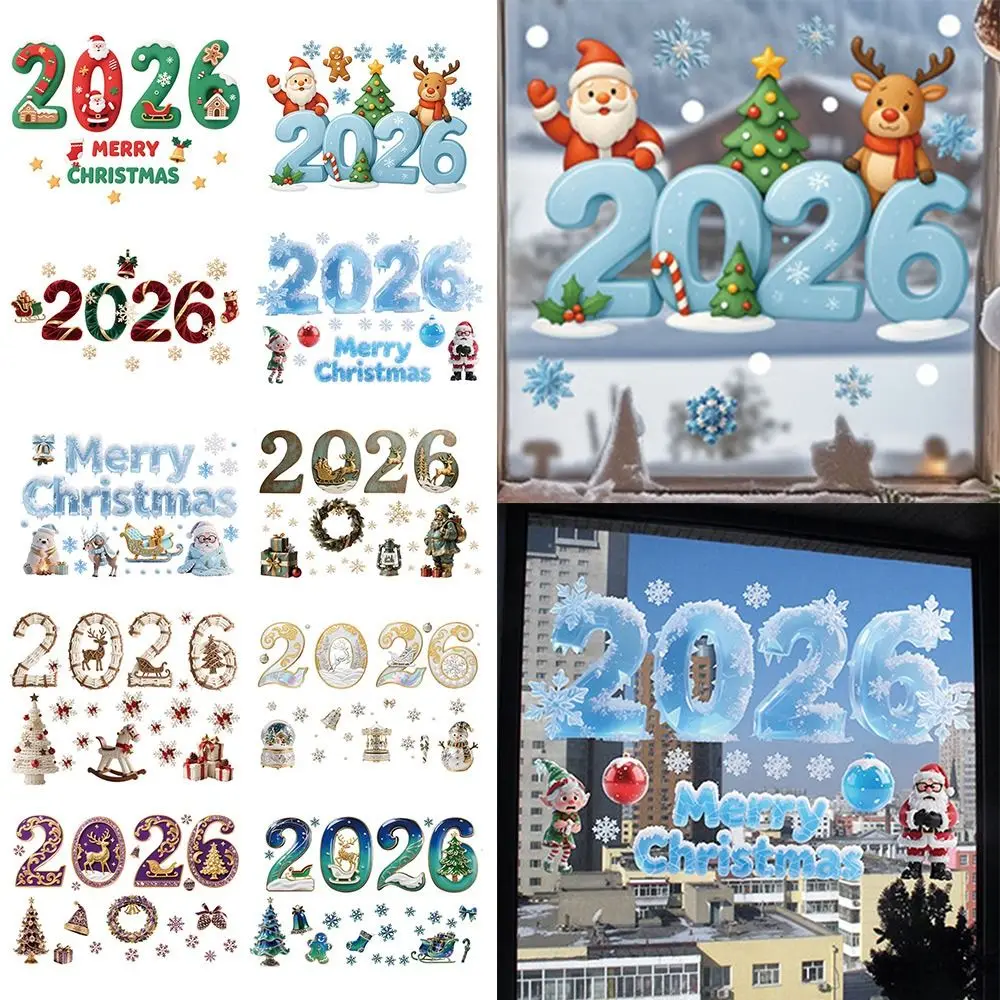 Multicolor 2026 3D Number Stickers Cartoon Santa Xmas Tree Bell Window Stickers DIY Accessories Electrostatic Stickers