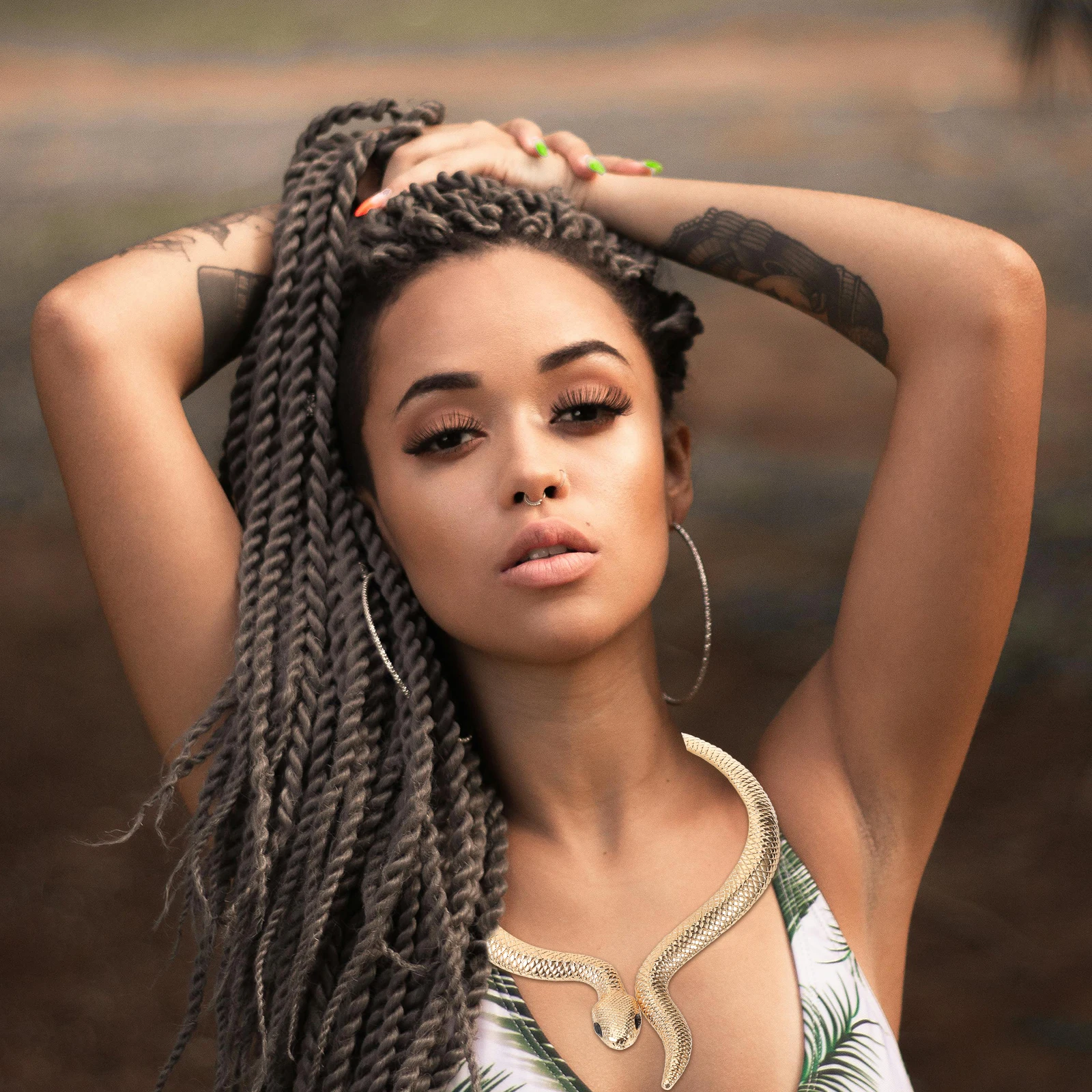 

Oversized Vintage Snake Choker Necklace Gold Tone Metal Snake Jewelry for Women Trendy Statement Piece for Daily Outfit