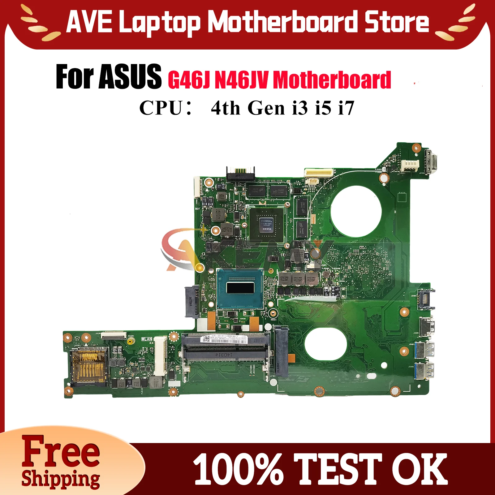

Материнская плата для ноутбука N46JV для ASUS N46JV G46J N46J, материнская плата для ноутбука с процессором i3 i5 i7, 100% тестирование, ОК, быстрая доставка, высокое качество