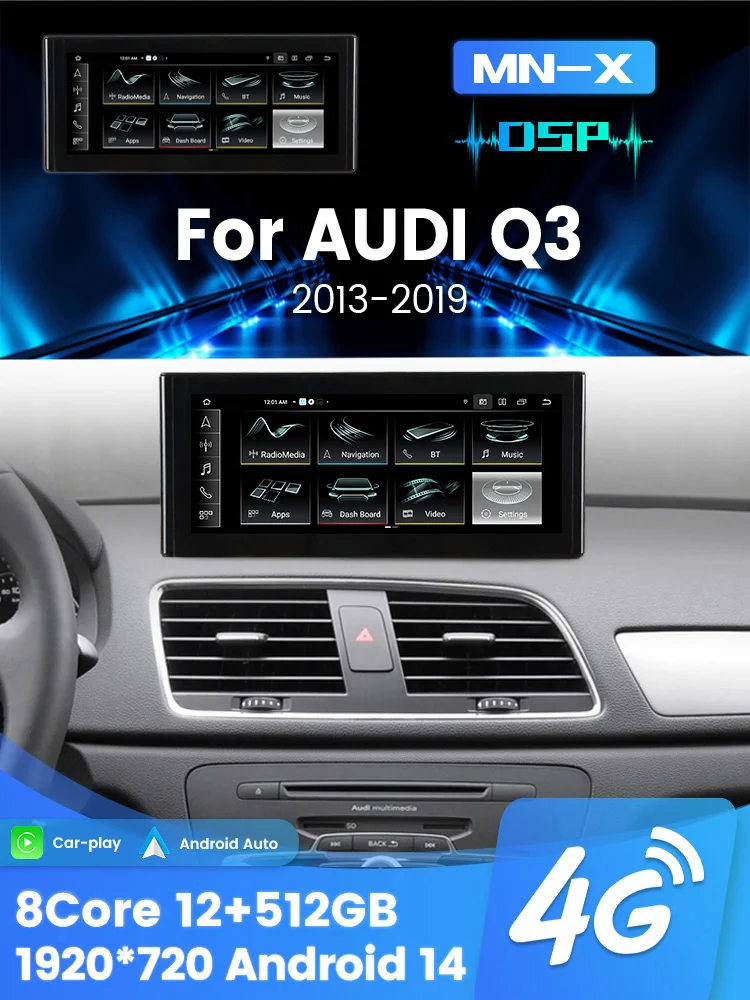 EU-Lager, Android-System, 10,25-Zoll-Bildschirm, 6+128 GB, Autoradio-Stereoanlage für Audi Q3 2013-2019, kabelloses Carplay, Android Auto, Multimedia-Videoplayer, GPS-Navigation, 4G, BT, FM,