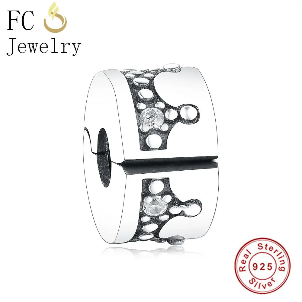 

FC Jewelry Fit Original Brand Charms Bracelet 925 Sterling Silver Crown Zirconia Clip Stopper Beads Making Birthday Berloque