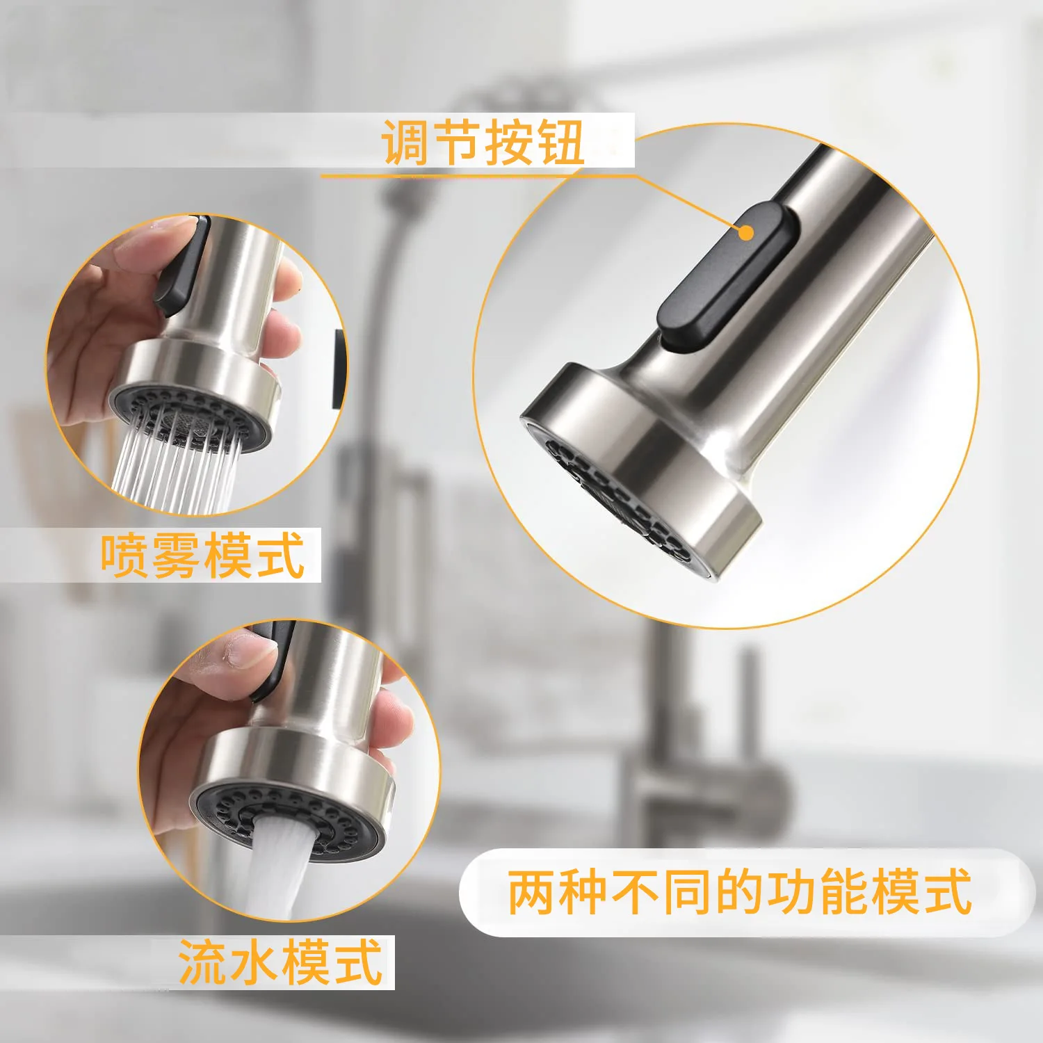 

Modern minimalist open spring pull-out copper kitchen hot and cold single hole washbasin rotating sink mixing faucet