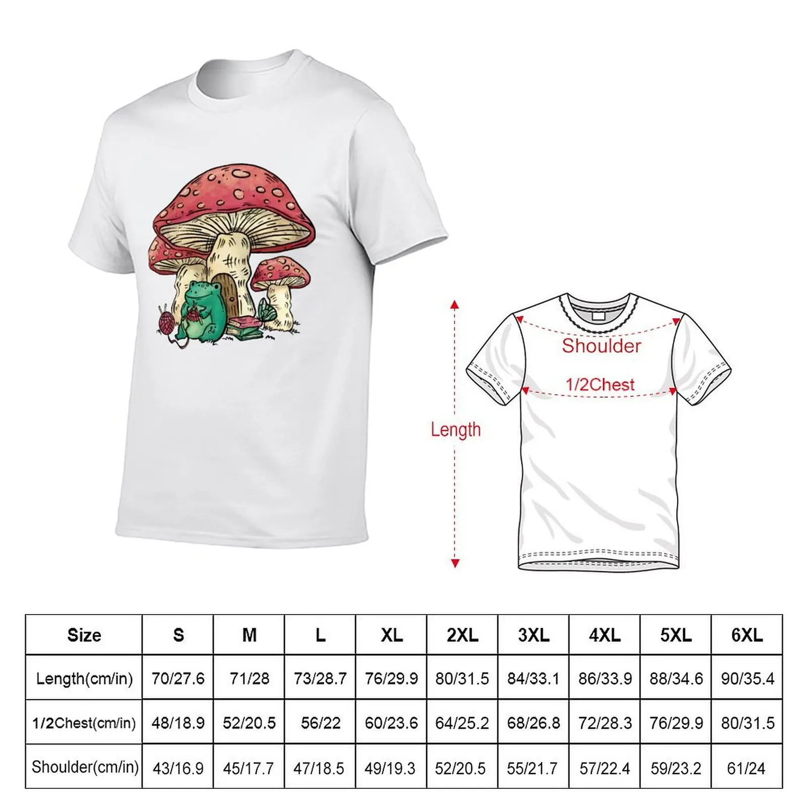 Cute knitting, sitting mushroom Core Gift Cottage for and T-Shirt frog and a knit frog who Frog people under mushroom, mushroom,