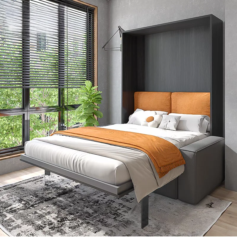 Perabotan Rumah Hemat Tempat Tempat Tidur Murphy dengan Sofa Tempat Tidur Dinding Ganda Tegak Tempat Tidur Murphy Lipat