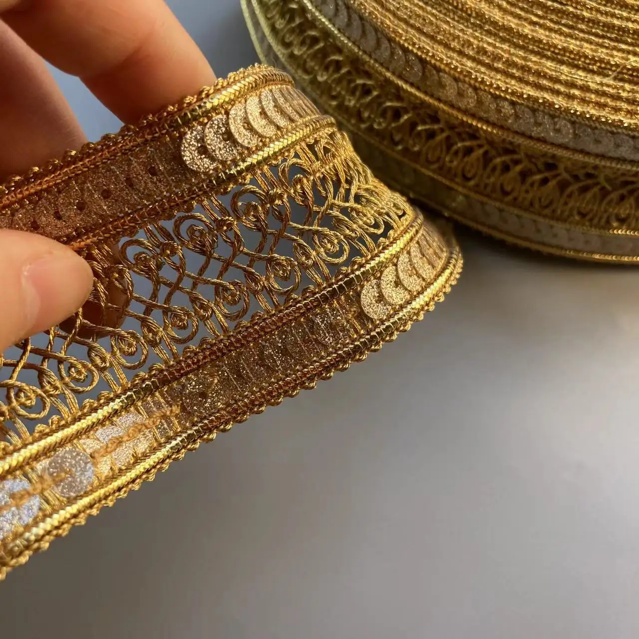 1 Yard 4.7cm Gold Lace Trim Ribbon Gold Thread Webbing Ethnic Style Clothing Embroidery Sequin Fabric Jacquard Accessories New