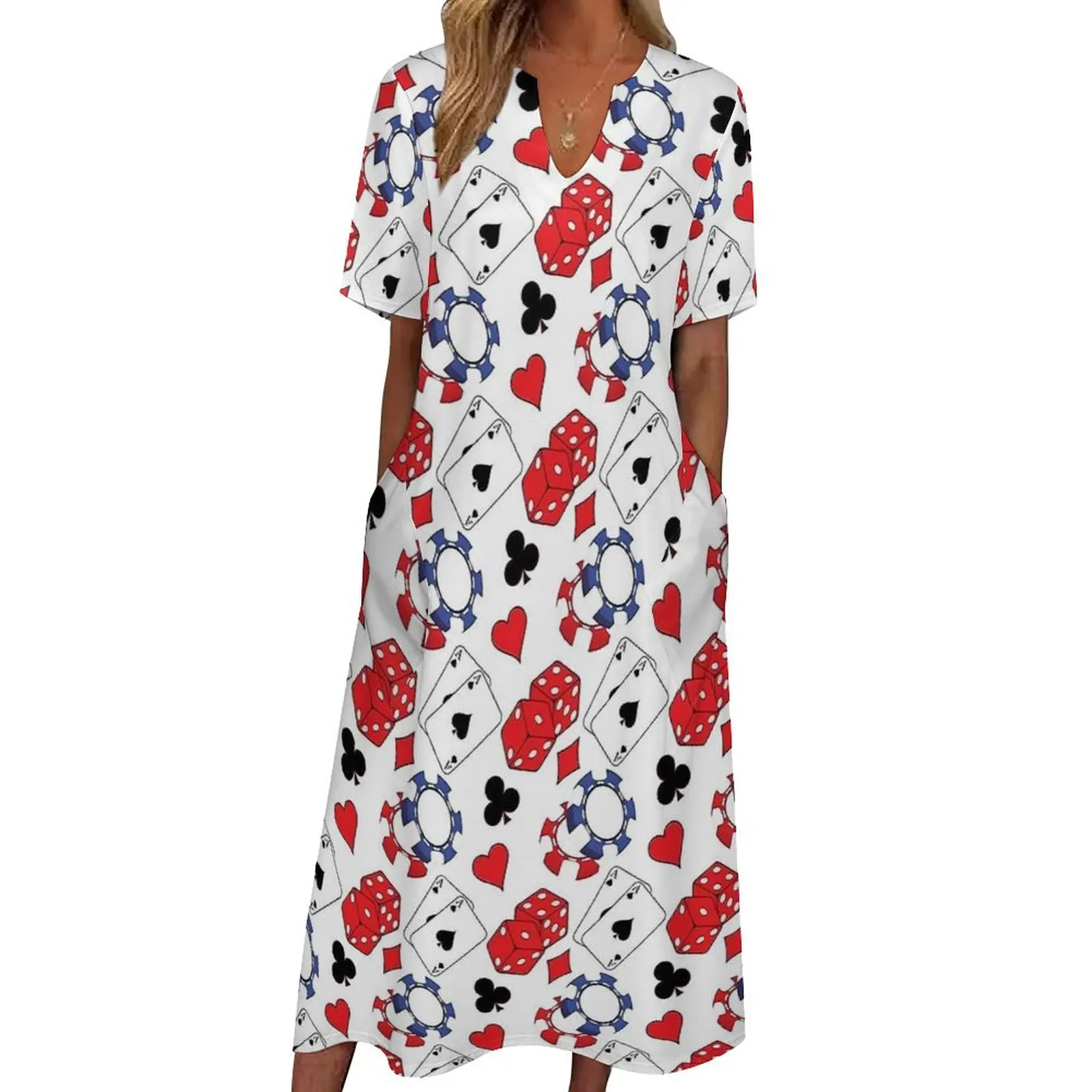 Playing Cards Dress Spring Casino Money Poker Aesthetic Casual Long Dresses Woman Custom Kawaii Maxi Dress Big Size 4XL 5XL