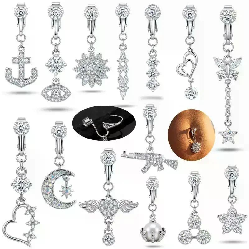 Smooth Edge Fake Butterfly Belly Button Ring Clip On No Piercing Faux Umbilical Jewelry for Long Time Wearing