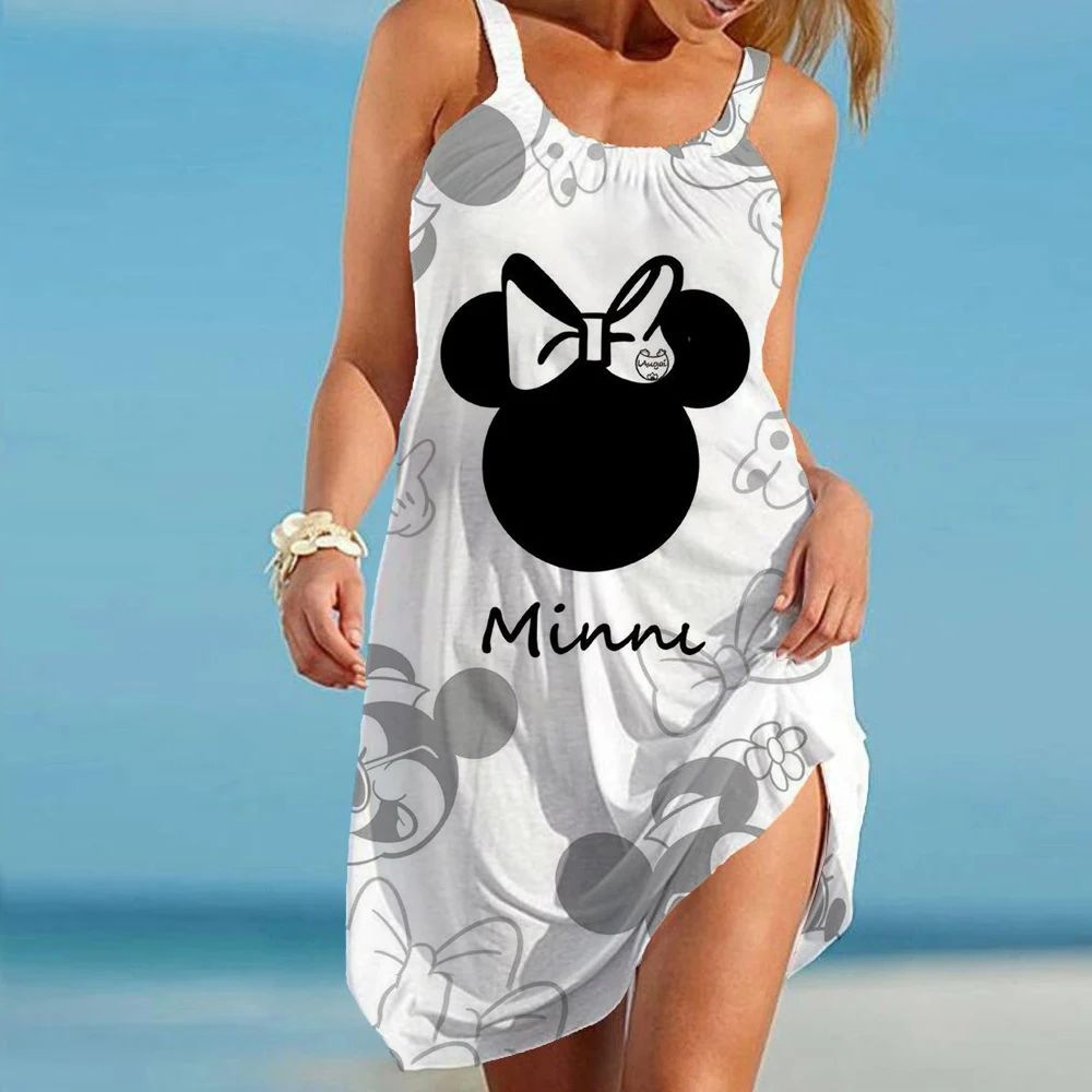

Dresses for Women 2024 Disney Women's Summer Sundresses Loose Sexy Dress Sleeveless Minnie Mouse Moon Print Woman Sling Boho