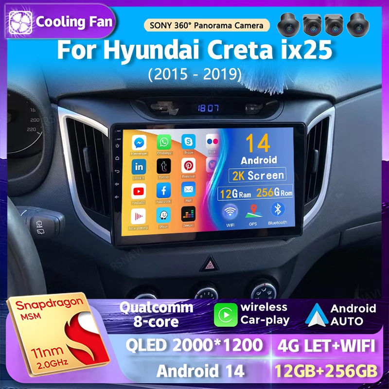 

Android 14 Car Radio For Hyundai Creta ix25 2015 - 2019 Navigation Multimedia Player Stereo WiFi+4G DVD Video DSP BT Carplay DVD