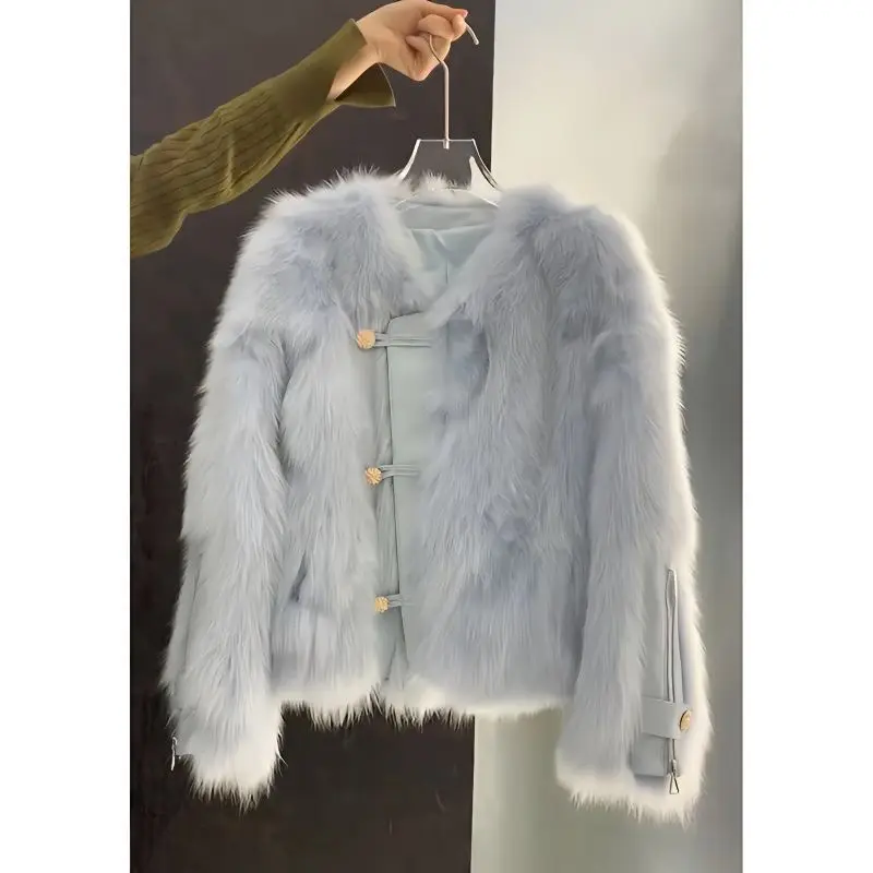 2025 New Fashion Gentle Thick Warm Faux Fur Jacket for Women Long Sleeve Coat Front Toggle Female Outerwear Chic Tops  Wh123