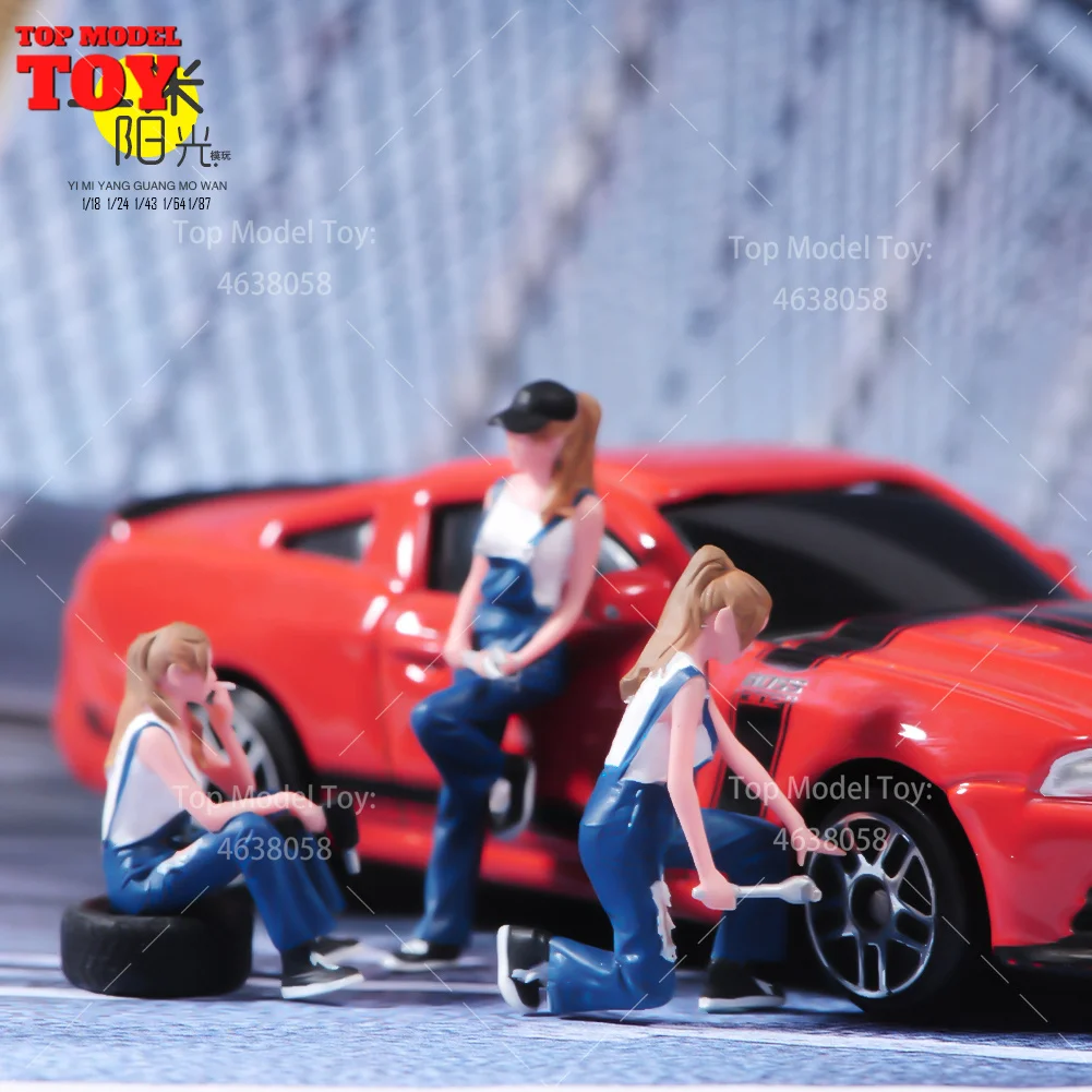 Painted Miniatures 1/64 1/87 1/43 Handsome Female Car Repairman Scene Figure Dolls Unpainted Model For Cars Decoration Toy