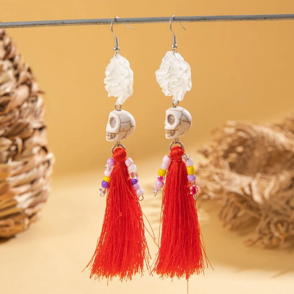 Halloween Schädel Kopf Ohrringe Lustige Harz Blume Skelett Braut Quaste Drop Ohrringe Für Frauen Männer Gothic Schmuck Party Geschenke
